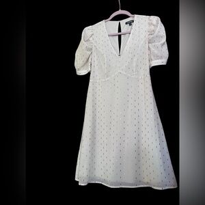 Express Cream & Gold Mini Cocktail Dress with Puff Sleeves Women SM EUC